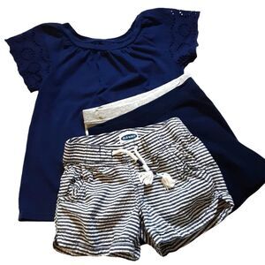 Cat & Jack Bundle of 3‎ prs shorts and Navy Eyelet tee 6-6X-7